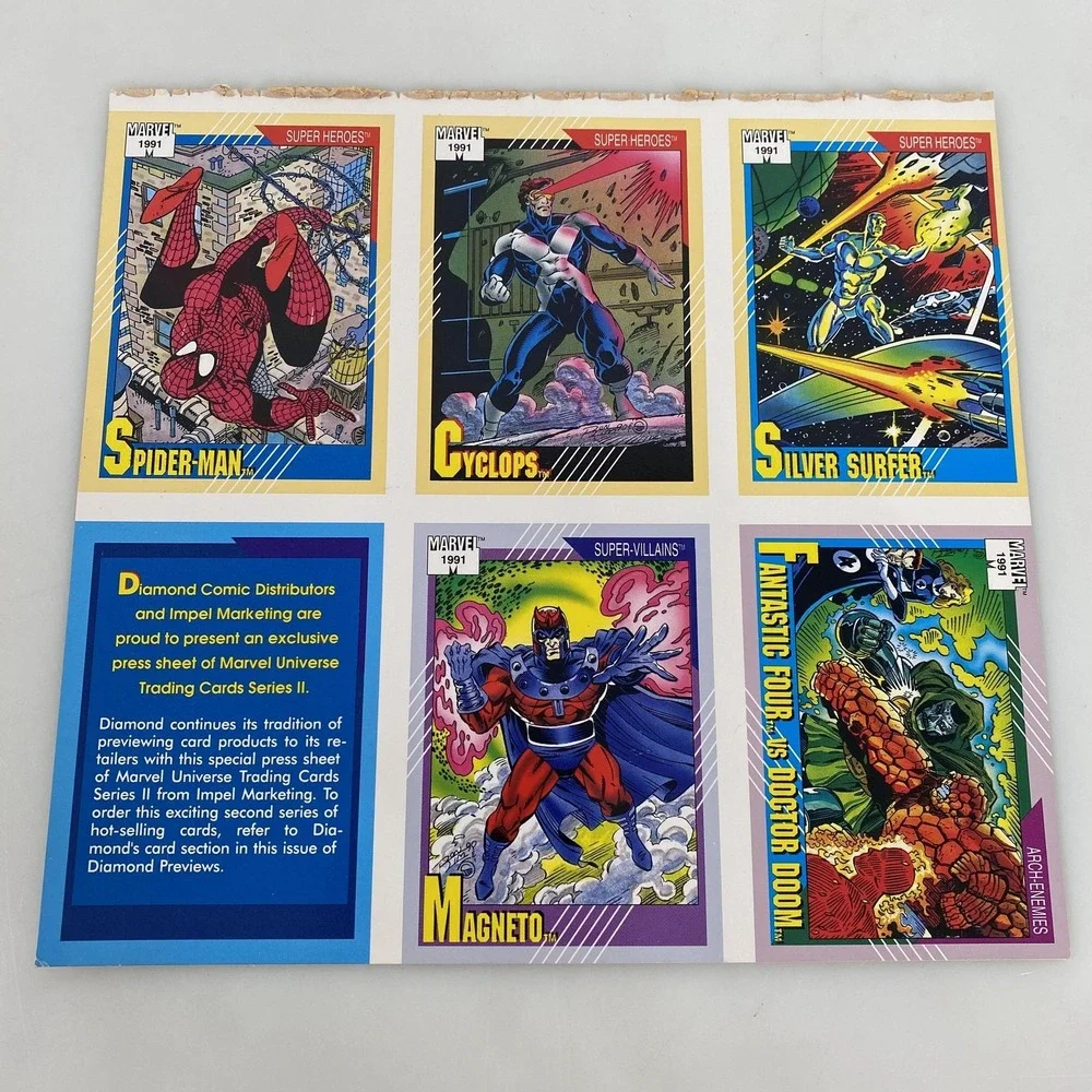 Vintage 1991 Marvel Universe Series II Impel Press Sheet Promo Spider-Man‎ X-Men